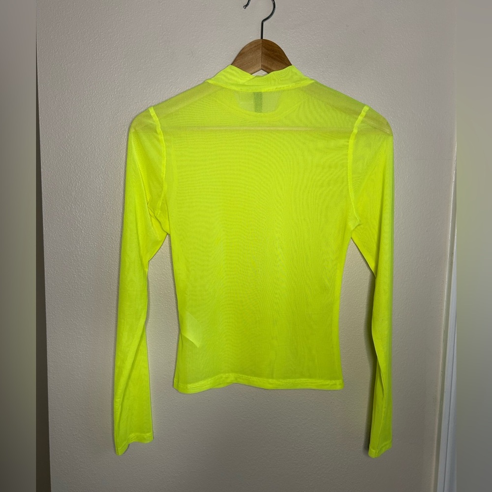 H&M Divided Neon Yellow Fitted Mock Neck Mesh Long Sleeve Top Size S - Picture 6 of 7